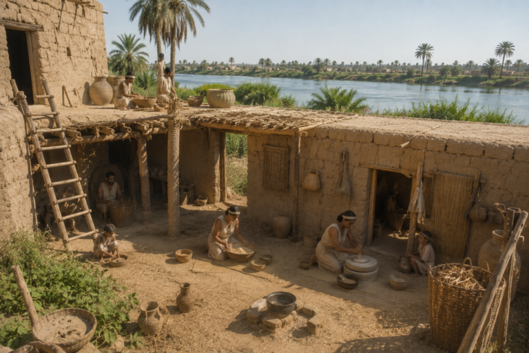 Ancient Egyptian mud-brick home beside the Nile