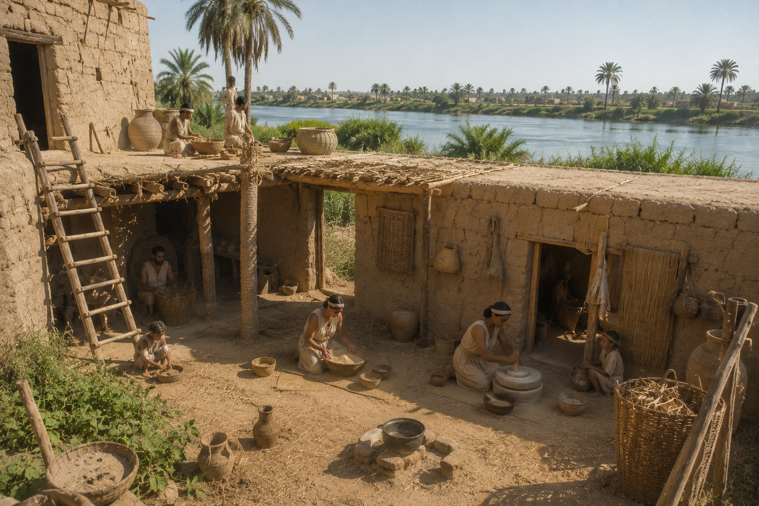 Ancient Egyptian mud-brick home beside the Nile