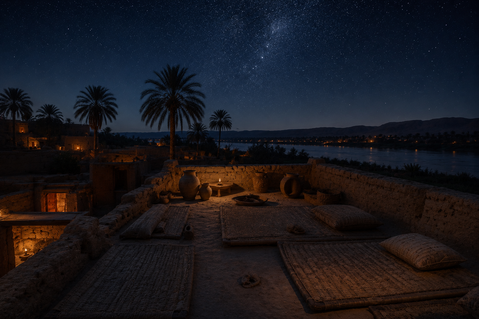 Ancient Egyptian rooftop prepared for sleeping