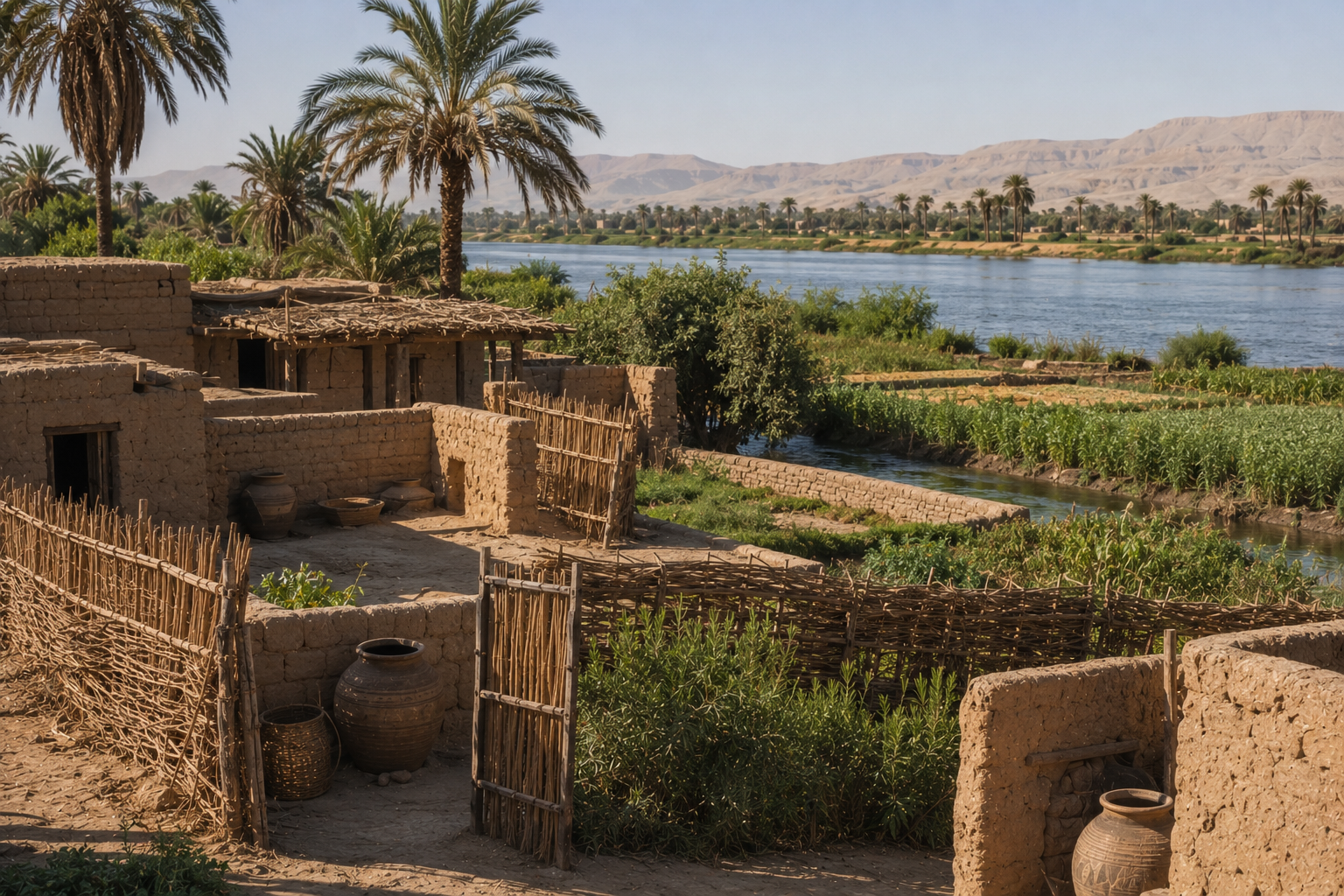 Ancient Egyptian village beside the Nile