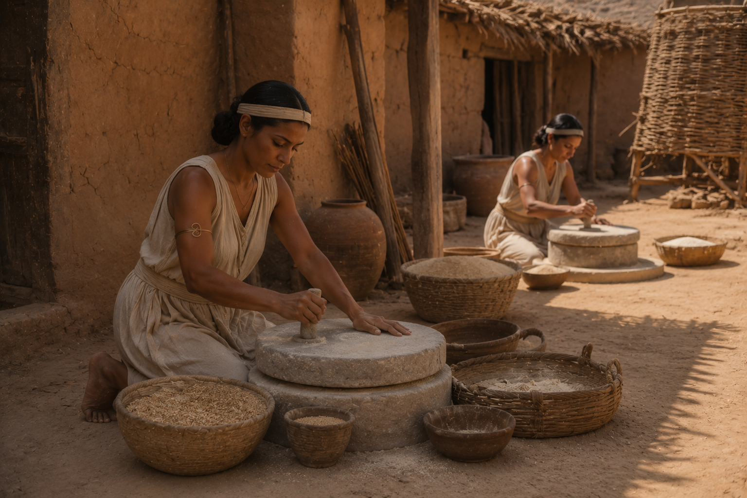 Ancient Egyptians grinding grain to make flour