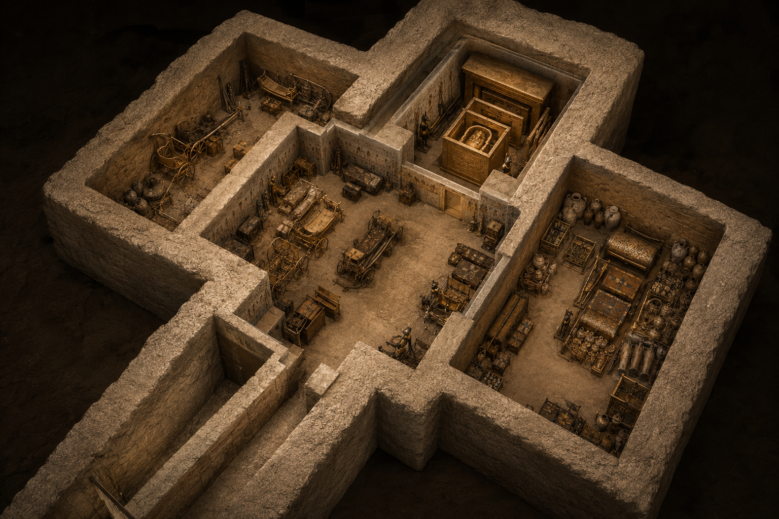 Layout of Tutankhamun's tomb showing its four main chambers