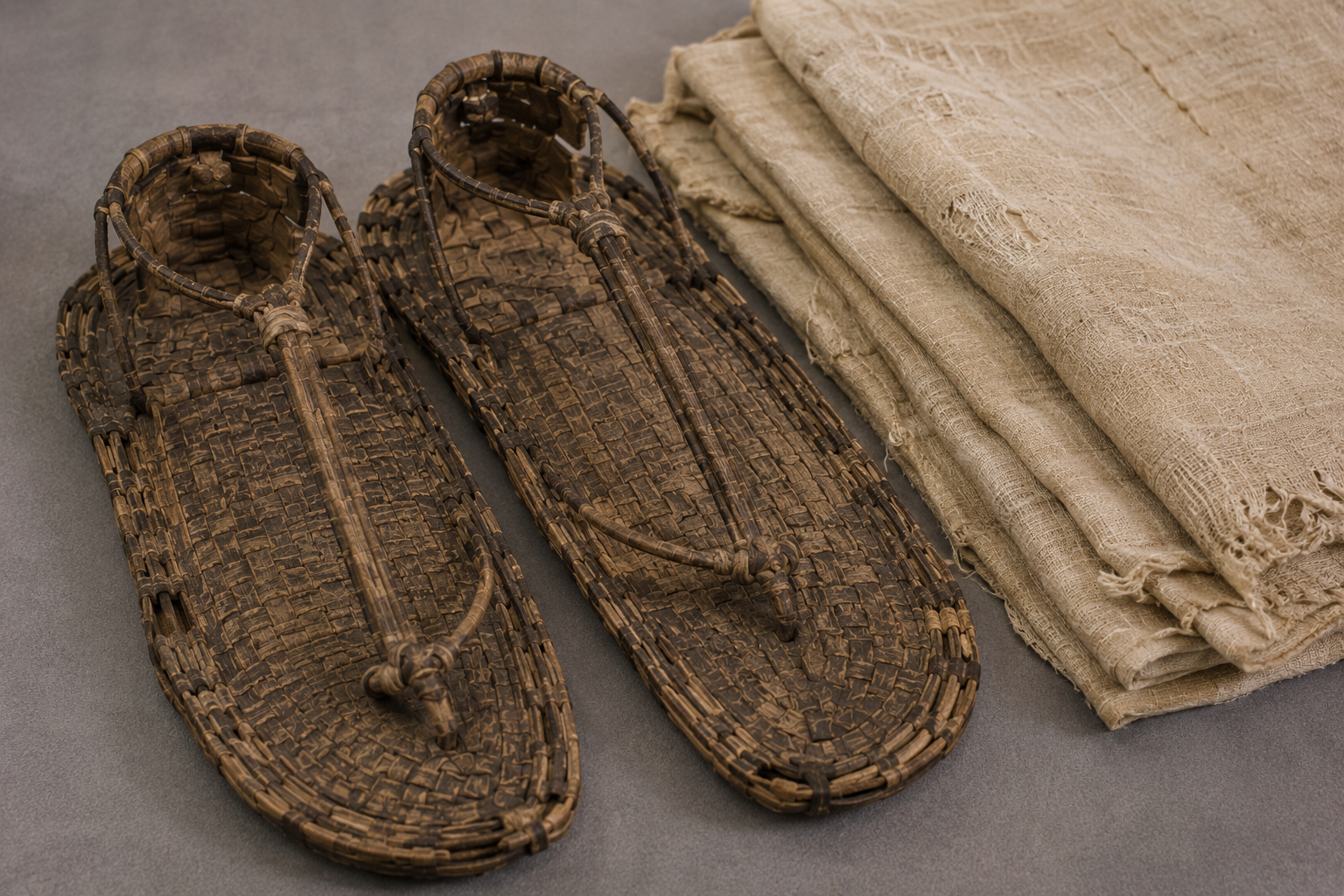 Ancient woven sandals and linen associated with Tutankhamun's tomb