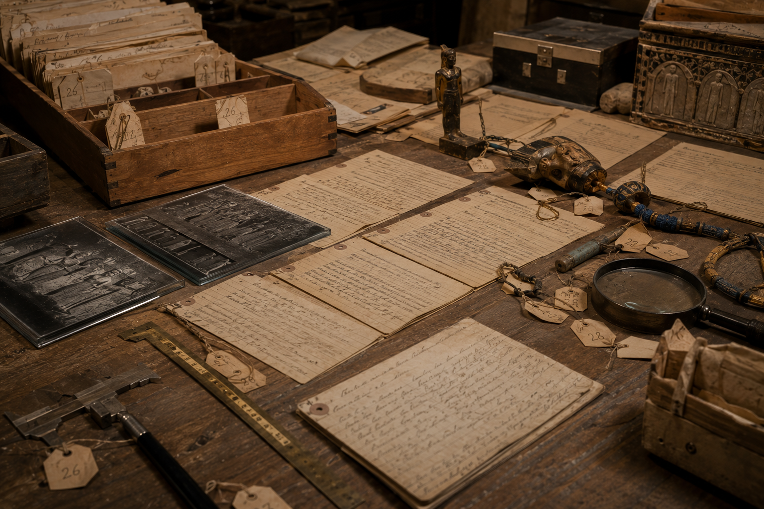 Object cards and archaeological records used to catalogue Tutankhamun's treasures