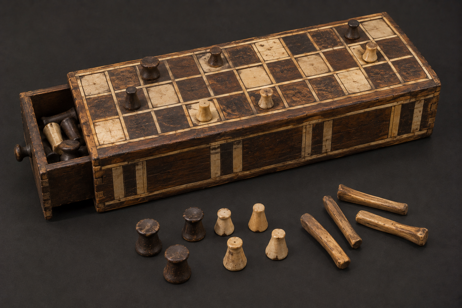 Ancient Egyptian senet game box inspired by games found in Tutankhamun's tomb
