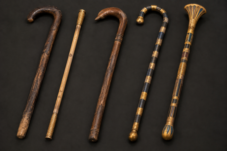 Ancient walking sticks and ceremonial staffs associated with Tutankhamun's tomb