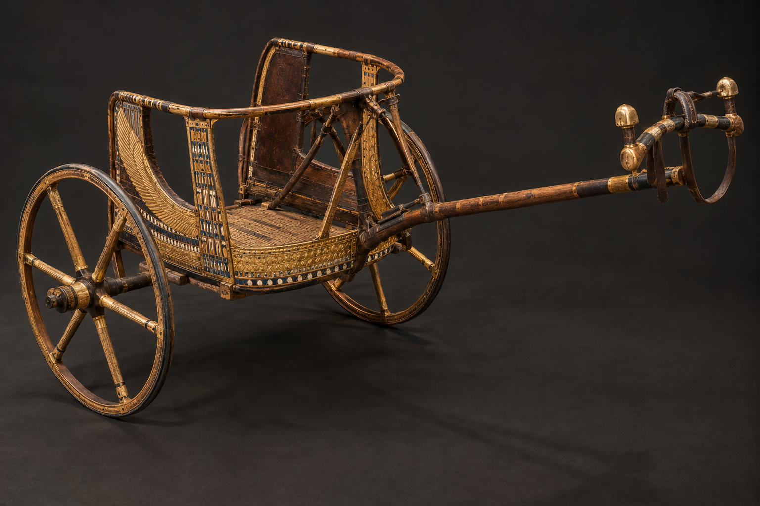 Reconstructed ancient Egyptian royal chariot inspired by the chariots found in Tutankhamun's tomb