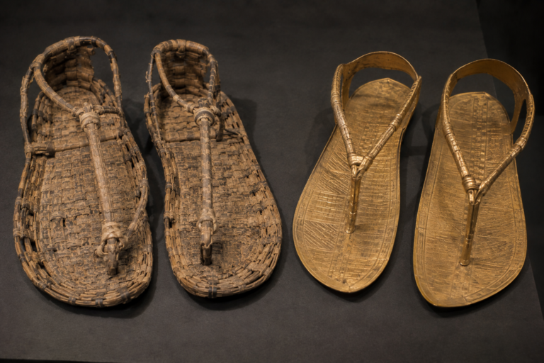 Woven and gold sandals associated with Tutankhamun's burial collection