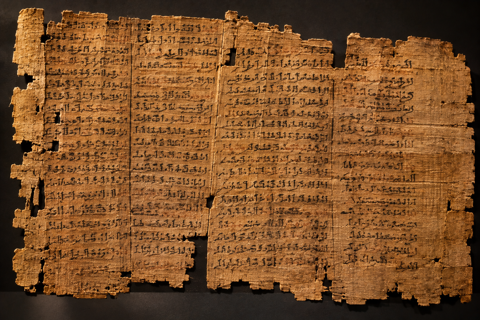 Illustrative fragmented ancient Egyptian papyrus manuscript representing the written records associated with Deir el-Medina