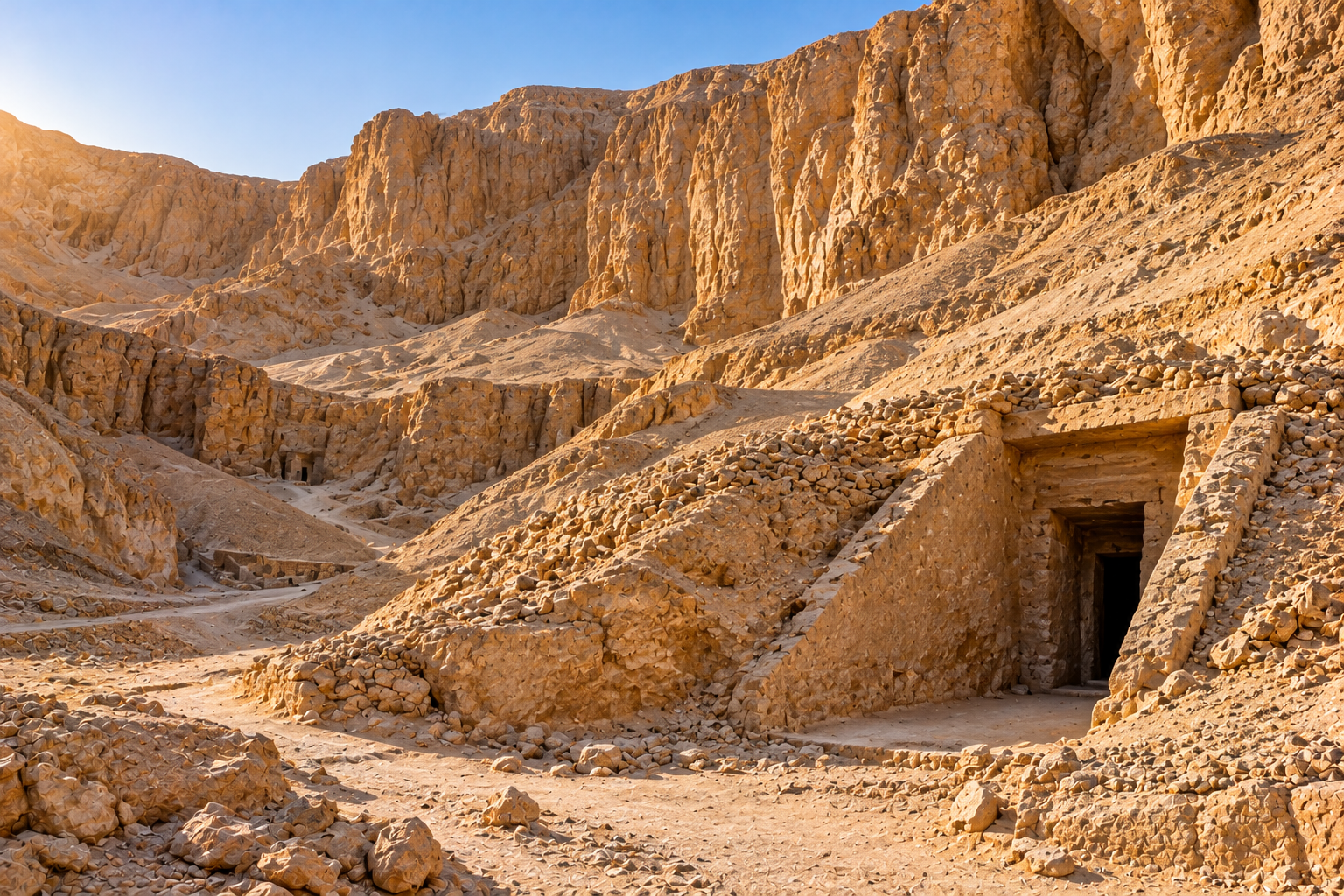 Illustrative reconstruction of the underground chambers and pillared halls of KV5 in Egypt's Valley of the Kings.